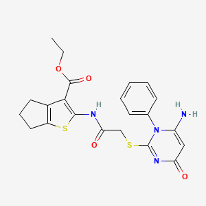 molecular formula C22H22N4O4S2 B4689460 ETHYL 2-({2-[(6-AMINO-4-OXO-1-PHENYL-1,4-DIHYDRO-2-PYRIMIDINYL)SULFANYL]ACETYL}AMINO)-5,6-DIHYDRO-4H-CYCLOPENTA[B]THIOPHENE-3-CARBOXYLATE 