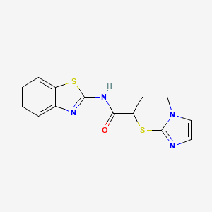 molecular formula C14H14N4OS2 B4689504 N-(1,3-benzothiazol-2-yl)-2-[(1-methyl-1H-imidazol-2-yl)sulfanyl]propanamide 