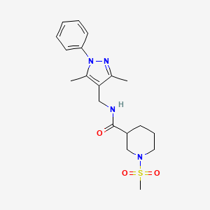 molecular formula C19H26N4O3S B4689889 N~3~-[(3,5-DIMETHYL-1-PHENYL-1H-PYRAZOL-4-YL)METHYL]-1-(METHYLSULFONYL)-3-PIPERIDINECARBOXAMIDE 