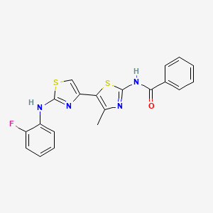molecular formula C20H15FN4OS2 B4689974 N-[5-[2-(2-fluoroanilino)-1,3-thiazol-4-yl]-4-methyl-1,3-thiazol-2-yl]benzamide 