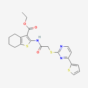 molecular formula C21H21N3O3S3 B4690000 ETHYL 2-[(2-{[4-(2-THIENYL)-2-PYRIMIDINYL]SULFANYL}ACETYL)AMINO]-4,5,6,7-TETRAHYDRO-1-BENZOTHIOPHENE-3-CARBOXYLATE 