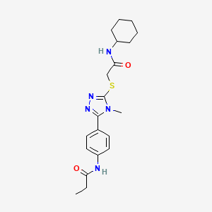 molecular formula C20H27N5O2S B4690856 N-[4-(5-{[2-(cyclohexylamino)-2-oxoethyl]sulfanyl}-4-methyl-4H-1,2,4-triazol-3-yl)phenyl]propanamide 