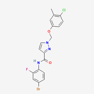 molecular formula C18H14BrClFN3O2 B4691780 N~3~-(4-BROMO-2-FLUOROPHENYL)-1-[(4-CHLORO-3-METHYLPHENOXY)METHYL]-1H-PYRAZOLE-3-CARBOXAMIDE 