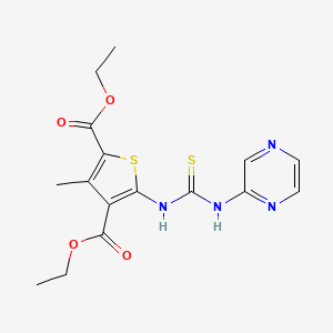 molecular formula C16H18N4O4S2 B4692193 Diethyl 3-methyl-5-(pyrazin-2-ylcarbamothioylamino)thiophene-2,4-dicarboxylate 