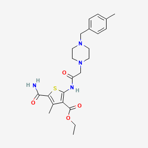 molecular formula C23H30N4O4S B4692502 ethyl 5-(aminocarbonyl)-4-methyl-2-({[4-(4-methylbenzyl)-1-piperazinyl]acetyl}amino)-3-thiophenecarboxylate 