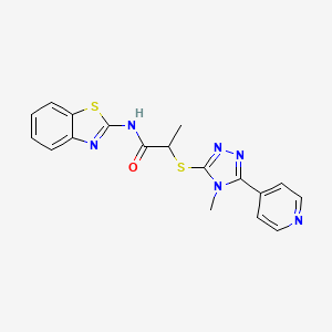 molecular formula C18H16N6OS2 B4692561 N-(1,3-benzothiazol-2-yl)-2-{[4-methyl-5-(pyridin-4-yl)-4H-1,2,4-triazol-3-yl]sulfanyl}propanamide 