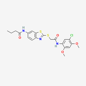 molecular formula C21H22ClN3O4S2 B4693545 N-[2-({2-[(5-chloro-2,4-dimethoxyphenyl)amino]-2-oxoethyl}sulfanyl)-1,3-benzothiazol-6-yl]butanamide 