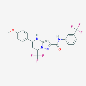 molecular formula C22H18F6N4O2 B469358 5-(4-METHOXYPHENYL)-7-(TRIFLUOROMETHYL)-N-[3-(TRIFLUOROMETHYL)PHENYL]-4H,5H,6H,7H-PYRAZOLO[1,5-A]PYRIMIDINE-2-CARBOXAMIDE 
