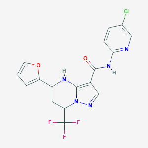 molecular formula C17H13ClF3N5O2 B469362 N-(5-chloropyridin-2-yl)-5-(furan-2-yl)-7-(trifluoromethyl)-4,5,6,7-tetrahydropyrazolo[1,5-a]pyrimidine-3-carboxamide 