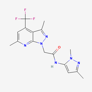 molecular formula C16H17F3N6O B4693817 N~1~-(1,3-Dimethyl-1H-pyrazol-5-YL)-2-[3,6-dimethyl-4-(trifluoromethyl)-1H-pyrazolo[3,4-B]pyridin-1-YL]acetamide 
