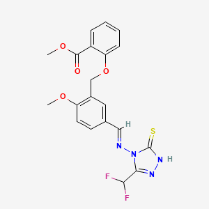 molecular formula C20H18F2N4O4S B4693953 methyl 2-({5-[(E)-{[3-(difluoromethyl)-5-sulfanyl-4H-1,2,4-triazol-4-yl]imino}methyl]-2-methoxybenzyl}oxy)benzoate 