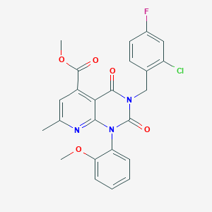 molecular formula C24H19ClFN3O5 B4694198 METHYL 3-[(2-CHLORO-4-FLUOROPHENYL)METHYL]-1-(2-METHOXYPHENYL)-7-METHYL-2,4-DIOXO-1H,2H,3H,4H-PYRIDO[2,3-D]PYRIMIDINE-5-CARBOXYLATE 