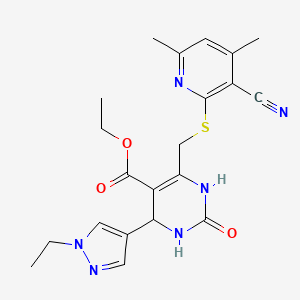 molecular formula C21H24N6O3S B4694480 ETHYL 6-{[(3-CYANO-4,6-DIMETHYL-2-PYRIDYL)SULFANYL]METHYL}-4-(1-ETHYL-1H-PYRAZOL-4-YL)-2-OXO-1,2,3,4-TETRAHYDRO-5-PYRIMIDINECARBOXYLATE 