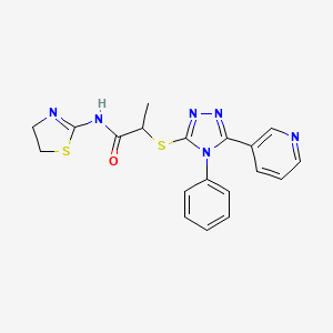molecular formula C19H18N6OS2 B4695053 N-(4,5-dihydro-1,3-thiazol-2-yl)-2-{[4-phenyl-5-(pyridin-3-yl)-4H-1,2,4-triazol-3-yl]sulfanyl}propanamide 