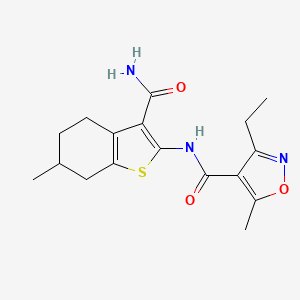 molecular formula C17H21N3O3S B4695647 N-(3-CARBAMOYL-6-METHYL-4,5,6,7-TETRAHYDRO-1-BENZOTHIOPHEN-2-YL)-3-ETHYL-5-METHYL-4-ISOXAZOLECARBOXAMIDE 