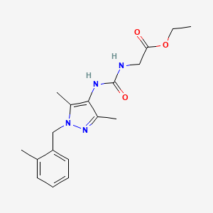 molecular formula C18H24N4O3 B4695823 ETHYL 2-[({[3,5-DIMETHYL-1-(2-METHYLBENZYL)-1H-PYRAZOL-4-YL]AMINO}CARBONYL)AMINO]ACETATE 