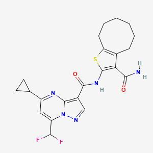 molecular formula C22H23F2N5O2S B4696538 N-[3-(AMINOCARBONYL)-4,5,6,7,8,9-HEXAHYDROCYCLOOCTA[B]THIOPHEN-2-YL]-5-CYCLOPROPYL-7-(DIFLUOROMETHYL)PYRAZOLO[1,5-A]PYRIMIDINE-3-CARBOXAMIDE 