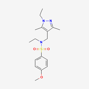 molecular formula C17H25N3O3S B4696569 N-ETHYL-N-[(1-ETHYL-3,5-DIMETHYL-1H-PYRAZOL-4-YL)METHYL]-4-METHOXY-1-BENZENESULFONAMIDE 