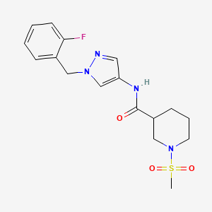molecular formula C17H21FN4O3S B4696682 N~3~-[1-(2-FLUOROBENZYL)-1H-PYRAZOL-4-YL]-1-(METHYLSULFONYL)-3-PIPERIDINECARBOXAMIDE 