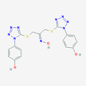 molecular formula C17H15N9O3S2 B046970 1,3-Bis[[1-(4-hydroxyphenyl)-1H-tetrazol-5-yl]thio]-2-propanone oxime CAS No. 115786-71-5