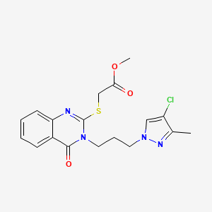 molecular formula C18H19ClN4O3S B4697003 METHYL 2-({3-[3-(4-CHLORO-3-METHYL-1H-PYRAZOL-1-YL)PROPYL]-4-OXO-3,4-DIHYDRO-2-QUINAZOLINYL}SULFANYL)ACETATE 