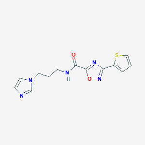 molecular formula C13H13N5O2S B4697072 N~5~-[3-(1H-IMIDAZOL-1-YL)PROPYL]-3-(2-THIENYL)-1,2,4-OXADIAZOLE-5-CARBOXAMIDE 
