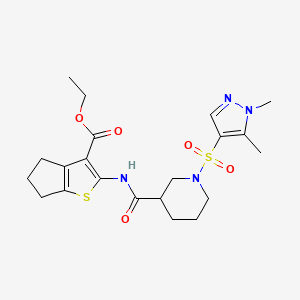 molecular formula C21H28N4O5S2 B4697836 ETHYL 2-[({1-[(1,5-DIMETHYL-1H-PYRAZOL-4-YL)SULFONYL]-3-PIPERIDYL}CARBONYL)AMINO]-5,6-DIHYDRO-4H-CYCLOPENTA[B]THIOPHENE-3-CARBOXYLATE 
