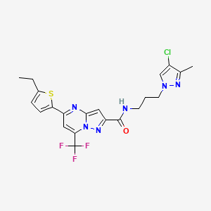 molecular formula C21H20ClF3N6OS B4698045 N~2~-[3-(4-CHLORO-3-METHYL-1H-PYRAZOL-1-YL)PROPYL]-5-(5-ETHYL-2-THIENYL)-7-(TRIFLUOROMETHYL)PYRAZOLO[1,5-A]PYRIMIDINE-2-CARBOXAMIDE 