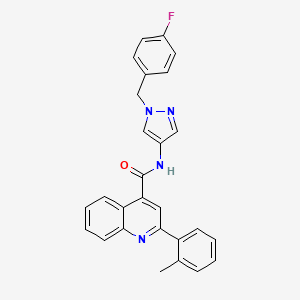 molecular formula C27H21FN4O B4698110 N-{1-[(4-FLUOROPHENYL)METHYL]-1H-PYRAZOL-4-YL}-2-(2-METHYLPHENYL)QUINOLINE-4-CARBOXAMIDE 
