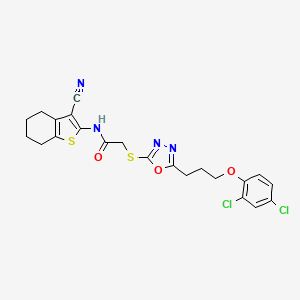 molecular formula C22H20Cl2N4O3S2 B4698589 N-(3-cyano-4,5,6,7-tetrahydro-1-benzothiophen-2-yl)-2-({5-[3-(2,4-dichlorophenoxy)propyl]-1,3,4-oxadiazol-2-yl}sulfanyl)acetamide 