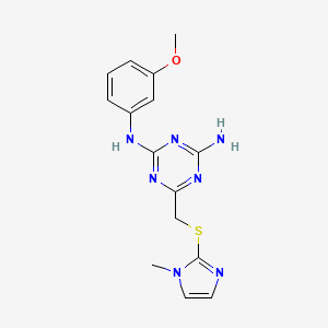 molecular formula C15H17N7OS B4699966 N-(3-methoxyphenyl)-6-{[(1-methyl-1H-imidazol-2-yl)sulfanyl]methyl}-1,3,5-triazine-2,4-diamine 