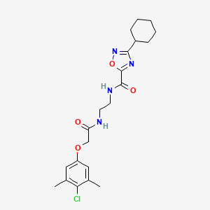 molecular formula C21H27ClN4O4 B4700272 N~5~-(2-{[2-(4-chloro-3,5-dimethylphenoxy)acetyl]amino}ethyl)-3-cyclohexyl-1,2,4-oxadiazole-5-carboxamide 