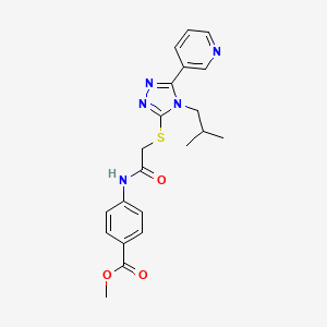 molecular formula C21H23N5O3S B4701095 methyl 4-[({[4-(2-methylpropyl)-5-(pyridin-3-yl)-4H-1,2,4-triazol-3-yl]sulfanyl}acetyl)amino]benzoate 