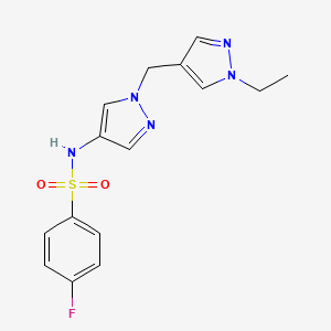 molecular formula C15H16FN5O2S B4701244 N~1~-{1-[(1-ETHYL-1H-PYRAZOL-4-YL)METHYL]-1H-PYRAZOL-4-YL}-4-FLUORO-1-BENZENESULFONAMIDE 