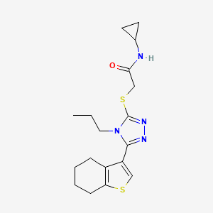 molecular formula C18H24N4OS2 B4701618 N-cyclopropyl-2-{[4-propyl-5-(4,5,6,7-tetrahydro-1-benzothiophen-3-yl)-4H-1,2,4-triazol-3-yl]sulfanyl}acetamide 