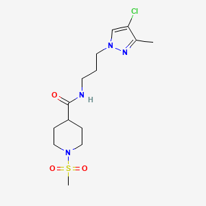 molecular formula C14H23ClN4O3S B4702521 N~4~-[3-(4-CHLORO-3-METHYL-1H-PYRAZOL-1-YL)PROPYL]-1-(METHYLSULFONYL)-4-PIPERIDINECARBOXAMIDE 