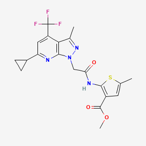 molecular formula C20H19F3N4O3S B4702621 METHYL 2-({2-[6-CYCLOPROPYL-3-METHYL-4-(TRIFLUOROMETHYL)-1H-PYRAZOLO[3,4-B]PYRIDIN-1-YL]ACETYL}AMINO)-5-METHYL-3-THIOPHENECARBOXYLATE 