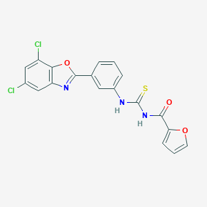 molecular formula C19H11Cl2N3O3S B470322 N-[3-(5,7-dichloro-1,3-benzoxazol-2-yl)phenyl]-N'-(2-furoyl)thiourea CAS No. 445416-78-4
