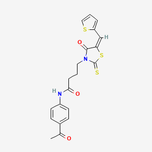molecular formula C20H18N2O3S3 B4703437 N-(4-ACETYLPHENYL)-4-[(5E)-4-OXO-5-(2-THIENYLMETHYLENE)-2-THIOXO-1,3-THIAZOLIDIN-3-YL]BUTANAMIDE 