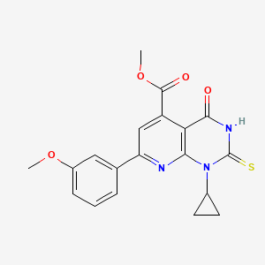 molecular formula C19H17N3O4S B4703640 Methyl 1-cyclopropyl-7-(3-methoxyphenyl)-4-oxo-2-sulfanyl-1,4-dihydropyrido[2,3-d]pyrimidine-5-carboxylate 