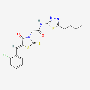 molecular formula C18H17ClN4O2S3 B4703648 N-(5-butyl-1,3,4-thiadiazol-2-yl)-2-[(5Z)-5-[(2-chlorophenyl)methylidene]-4-oxo-2-sulfanylidene-1,3-thiazolidin-3-yl]acetamide 
