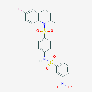 molecular formula C22H20FN3O6S2 B4703843 N-{4-[(6-fluoro-2-methyl-3,4-dihydroquinolin-1(2H)-yl)sulfonyl]phenyl}-3-nitrobenzenesulfonamide 