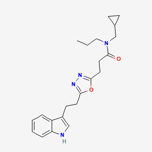 molecular formula C22H28N4O2 B4704148 N-(cyclopropylmethyl)-3-{5-[2-(1H-indol-3-yl)ethyl]-1,3,4-oxadiazol-2-yl}-N-propylpropanamide 