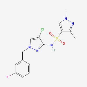 molecular formula C15H15ClFN5O2S B4704159 N~4~-[4-CHLORO-1-(3-FLUOROBENZYL)-1H-PYRAZOL-3-YL]-1,3-DIMETHYL-1H-PYRAZOLE-4-SULFONAMIDE 