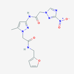 molecular formula C15H16N8O5 B4704295 N-[1-[2-(furan-2-ylmethylamino)-2-oxoethyl]-5-methylpyrazol-3-yl]-2-(3-nitro-1,2,4-triazol-1-yl)acetamide 