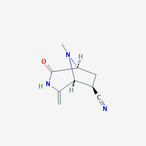 molecular formula C9H11N3O B047048 3,8-Diazabicyclo[3.2.1]octane-6-carbonitrile,8-methyl-4-methylene-2-oxo-,exo-(9CI) CAS No. 112394-19-1