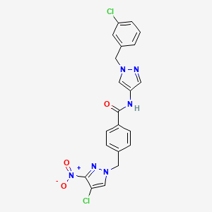 molecular formula C21H16Cl2N6O3 B4704828 N~1~-[1-(3-CHLOROBENZYL)-1H-PYRAZOL-4-YL]-4-[(4-CHLORO-3-NITRO-1H-PYRAZOL-1-YL)METHYL]BENZAMIDE 