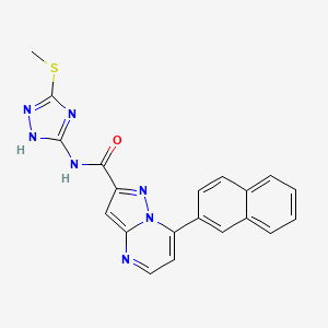 molecular formula C20H15N7OS B4704949 N-[5-(METHYLSULFANYL)-1H-1,2,4-TRIAZOL-3-YL]-7-(2-NAPHTHYL)PYRAZOLO[1,5-A]PYRIMIDINE-2-CARBOXAMIDE 