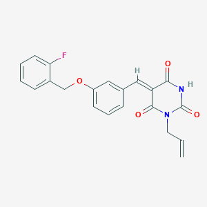 molecular formula C21H17FN2O4 B4705015 (5Z)-5-({3-[(2-FLUOROPHENYL)METHOXY]PHENYL}METHYLIDENE)-1-(PROP-2-EN-1-YL)-1,3-DIAZINANE-2,4,6-TRIONE 