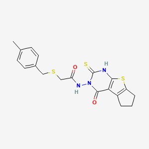 molecular formula C19H19N3O2S3 B4705215 N-(2-mercapto-4-oxo-6,7-dihydro-4H-cyclopenta[4,5]thieno[2,3-d]pyrimidin-3(5H)-yl)-2-[(4-methylbenzyl)thio]acetamide 